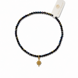 Zwart/parelmoer kralen armband met ster
