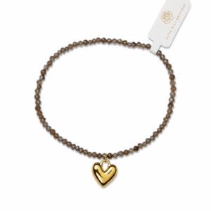 Bruin/grijze kralen armband met hart